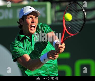 1. April 2010 - Key Biscayne, Florida, USA - THOMAS BERDYCH in Aktion gegen Fernando Verdasco während zehn Aktionstag der Sony Ericsson Open 2010 im Crandon Park Tennis Center. Berdych gewann 4-6, 7-6 (5), 6: 4 (Credit-Bild: © Gaston De Cardenas/ZUMA drücken) Stockfoto