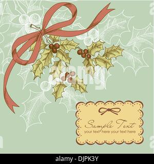 Vintage Weihnachtskarte mit Holly berry Stock Vektor