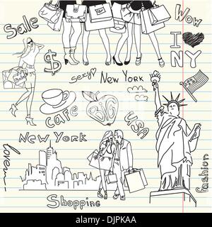 Einkaufen in New York doodles Stock Vektor