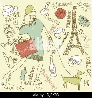 Einkaufen in Paris doodles Stock Vektor
