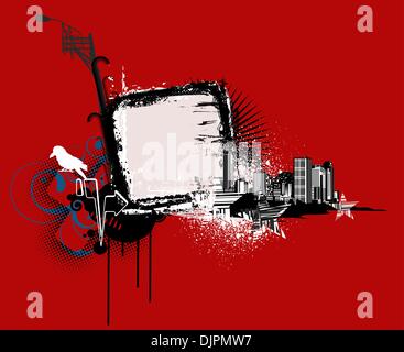 Vektor-Illustration der städtischen rotem mit Design-Elementen über Grunge gefärbten Rahmen. Stock Vektor