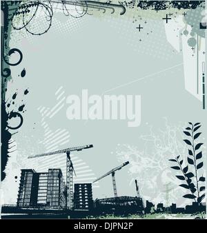 Vektor-Illustration Stil Hintergrund mit Grunge gebeizt Stadt- und floralen Design-Elemente Stock Vektor