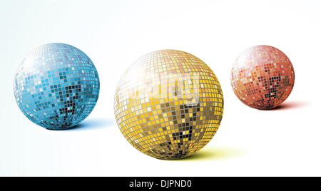 Vektor-Illustration-set Glitter Disco Spiegelkugeln mit Reflexion Stock Vektor