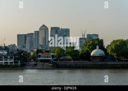 Canary Wharf und die Isle of Dogs von Greenwich Stockfoto