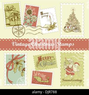 Vintage Weihnachten Porto festlegen Stock Vektor