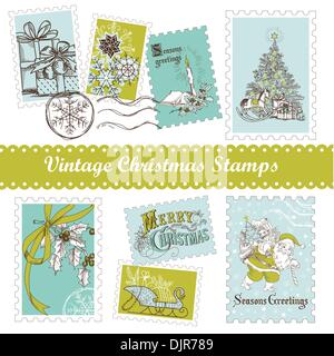 Vintage Weihnachten Porto festlegen Stock Vektor