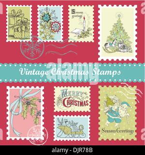 Vintage Weihnachten Porto festlegen Stock Vektor