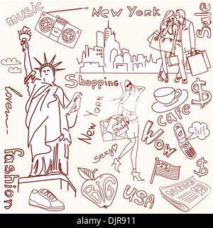 Einkaufen in New York doodles Stock Vektor