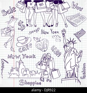 Einkaufen in New York doodles Stock Vektor