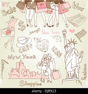 Einkaufen in New York doodles Stock Vektor