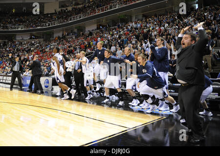 20. März 2010 - San Jose, Kalifornien, USA - 20. März 2010: The Butler Bank feiert wie Zeit läuft heraus in der zweiten Runde in der Region West zwischen die Butler Bulldogs und der Murray State Racers im HP Pavilion in San Jose, Kalifornien spielen.  Butler avancierte zum Sweet 16 mit einem 54-52-Sieg. (Kredit-Bild: © Matt Cohen/Southcreek Global/ZUMApress.com) Stockfoto