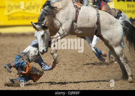 17. April 2010 - Red Bluff, Kalifornien, USA - 17. April 2010: Bareback Reiter Nathan Bayes von Adrian, oder bei der 2010 Red Bluff Round-Up an der Tehama County Fairgrounds in Red Bluff, CA. (Credit-Bild: © Matt Cohen/Southcreek Global/ZUMApress.com) Stockfoto