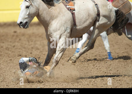 17. April 2010 - Red Bluff, Kalifornien, USA - 17. April 2010: Bareback Reiter Nathan Bayes von Adrian, oder bei der 2010 Red Bluff Round-Up an der Tehama County Fairgrounds in Red Bluff, CA. (Credit-Bild: © Matt Cohen/Southcreek Global/ZUMApress.com) Stockfoto