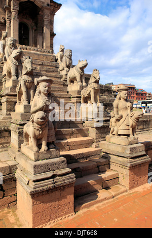 Siddhi Laxmi Tempel Statuen, Durbar Square, Bhaktapur, Nepal Stockfoto