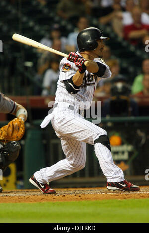 Houston Astros Infielder Kazuo Matsui (3) Prise trifft eine einzelne Links in die Mitte das 7. Inning beginnen. Die Arizona Diamondbacks schlagen die Houston Astros 1 - 0 im Minute Maid Park in Houston Texas. (Kredit-Bild: © Luis Leyva/Southcreek Global/ZUMApress.com) Stockfoto