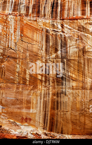 Anasazi Piktogramme auf Wüstenlack Wände in Utahs Calf Creek Canyon und Grand Staircase Escalante National Monument gefunden. Stockfoto