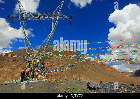 Zahler Fahnen auf Simi La See, Shigatse Präfektur, Tibet, China Stockfoto