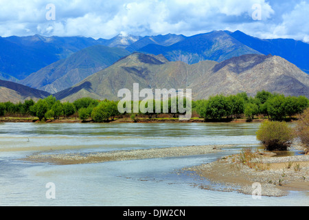 Yarlung Tsangpo (Brahmaputra) River Tal, Lhoka (Shannan) der Präfektur, Tibet, China Stockfoto