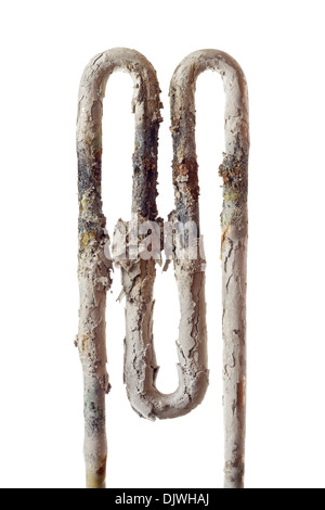 Defekte Heizung Element Closeup mit Sediment - schlechte Wasserqualität Stockfoto