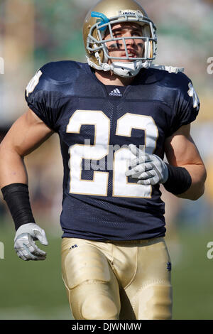 9. Oktober 2010 - South Bend, Indiana, Vereinigte Staaten von Amerika - Notre Dame Sicherheit Harrison Smith (#22) während der NCAA Football-Spiel zwischen Pittsburgh und Notre Dame.  Die Notre Dame Fighting Irish besiegte den Pittsburgh Panthers 23-17-Spiel im Stadion von Notre Dame in South Bend, Indiana. (Kredit-Bild: © John Mersits/Southcreek Global/ZUMApress.com) Stockfoto