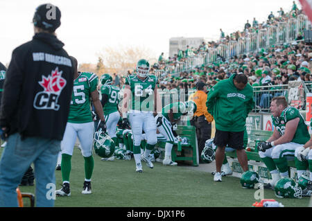 17. Oktober 2010 - Regina, Saskatchewan, Kanada - The Saskatchewan ehemaliger Bank während der Saskatchewan ehemaliger Vs Calgary Stampeders Spiel im Mosaik-Stadion in Regina. Die Calgary Stampeders besiegte die Saskatchewan ehemaliger 34-26. (Kredit-Bild: © Derek Mortensen/Southcreek Global/ZUMApress.com) Stockfoto