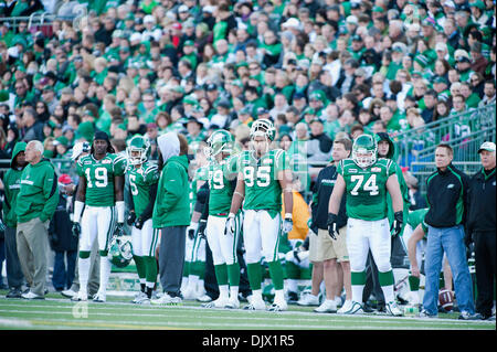 17. Oktober 2010 - Regina, Saskatchewan, Kanada - The Saskatchewan ehemaliger Bank während der Saskatchewan ehemaliger Vs Calgary Stampeders Spiel im Mosaik-Stadion in Regina. Die Calgary Stampeders besiegte die Saskatchewan ehemaliger 34-26. (Kredit-Bild: © Derek Mortensen/Southcreek Global/ZUMApress.com) Stockfoto