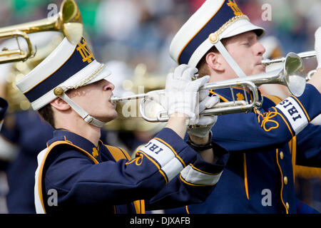 30. Oktober 2010 führt - South Bend, Indiana, Vereinigte Staaten von Amerika - Notre Dame Bandmitglied während der NCAA Football-Spiel zwischen Tulsa und Notre Dame.  Tulsa Golden Hurricane besiegt die Notre Dame Fighting Irish 28-27 im Spiel im Stadion von Notre Dame in South Bend, Indiana. (Kredit-Bild: © John Mersits/Southcreek Global/ZUMApress.com) Stockfoto