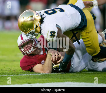 Palo Alto, Kalifornien, USA. 30. November 2013. Stanford Cardinal Quarterback Kevin Hogan (8) sieht, um zu sehen, wenn er einen Touchdown während erzielte der NCAA Football-Spiel zwischen der Stanford Cardinal und die Notre Dame Fighting Irish im Stanford Stadium in Palo Alto, CA. Stanford Notre Dame 27-20 besiegt. Damon Tarver/Cal Sport Media/Alamy Live-Nachrichten Stockfoto