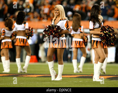 8. November 2010 - Cincinnati, Ohio, Vereinigte Staaten von Amerika - Cincinnati Bengals Cheerleader vor dem Spiel mit den Steelers von Paul Brown Stadium durchführen. Die Steelers ging auf um 27 bis 21 zu gewinnen. (Kredit-Bild: © Wayne Litmer/Southcreek Global/ZUMApress.com) Stockfoto