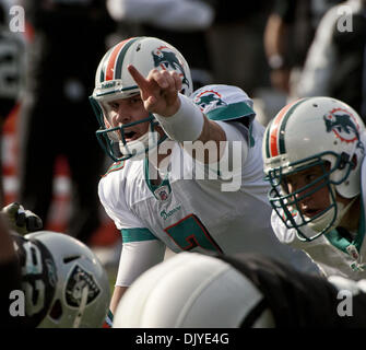 28. November 2010 - Oakland, CA, USA - Oakland Raiders Vs Miami Dolphins im Oakland-Alameda County Coliseum Sonntag, 10. Oktober 2010.  Miami Dolphins Quarterback Chad Henne #7 machen spielen an der Linie zu ändern... Raiders verlieren zu Delfinen 33-17 (Credit-Bild: © Al Golub/ZUMAPRESS.com) Stockfoto