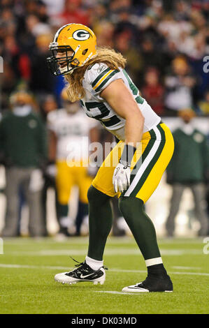 19. Dezember 2010 - Foxborough, Massachusetts, Vereinigte Staaten von Amerika - Packers LB Clay Matthews (52). Die New England Patriots besiegen die Green Bay Packers 31 - 27 im Gillette Stadium. (Kredit-Bild: © Geoff Bolte/Southcreek Global/ZUMAPRESS.com) Stockfoto