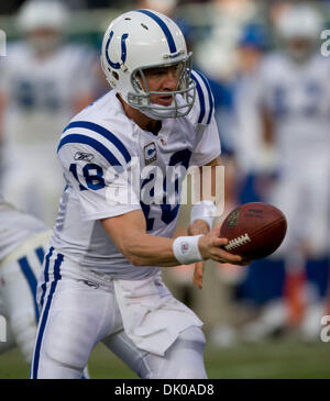 26. Dezember 2010 - Oakland, Kalifornien, USA - Indianapolis Colts quarterback PEYTON MANNING #18, während das NFL-Spiel zwischen den Oakland Raiders und die Indianapolis Colts. (Kredit-Bild: © William Mancebo/ZUMAPRESS.com) Stockfoto
