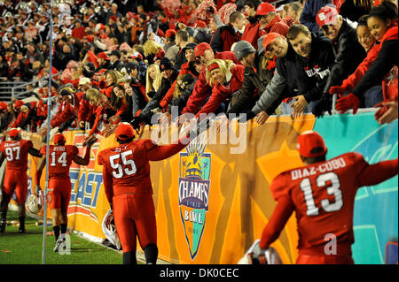 28. Dezember 2010 feiern nach ihrem 23-7-Sieg über West Virginia in der Champs Sports Bowl in Florida Citrus Bowl in Orlando Florida - Orlando, Florida, Vereinigte Staaten von Amerika - NC State Fans mit den Spielern. (Kredit-Bild: © Brad Barr/Southcreek Global/ZUMAPRESS.com) Stockfoto