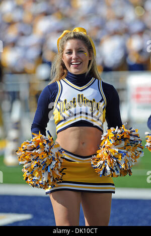 23. Oktober 2010 führt - Morgantown, West Virginia, Vereinigte Staaten von Amerika - A WVU Cheerleader während pregame Aktivitäten vor einem Spiel gegen Syrakus. Syrakus verärgert WVU 19-14 bei Mountaineer Field. (Kredit-Bild: © Ken Inness/Southcreek Global/ZUMApress.com) Stockfoto