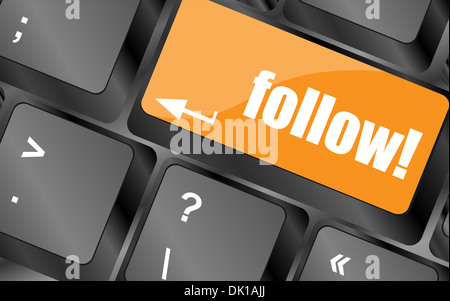 Social Media oder sozialen Netzwerk-Konzept: Tastatur mit Schaltfläche "folgen" Stockfoto