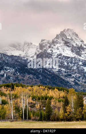 Herbst und Winter treffen, Grand Teton, Wyoming Stockfoto
