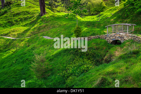 Landschaft in Hobbingen im Auenland, Standort des Herrn der Ringe und der Hobbit-Film-Trilogie, in der Nähe von Matamata, Neuseeland Stockfoto