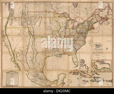 Karte der Vereinigten Staaten von Amerika: mit den angrenzenden britischen und spanischen Besitzungen 1823 Stockfoto