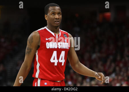 12. Februar 2011 - Madison, Wisconsin, USA - Ohio State Guard William Buford (44). Wisconsin Badgers verärgert die Ohio State Buckeyes 71-67 im Kohl Center in Madison, Wisconsin. (Kredit-Bild: © John Fisher/Southcreek Global/ZUMAPRESS.com) Stockfoto