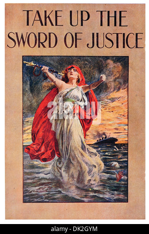 Dauern Sie, bis das Schwert der Gerechtigkeit. Plakat von dem Parlamentsausschuss Recruiting No 106 ihrer Plakate ausgestellt. Bernard Partridge Stockfoto