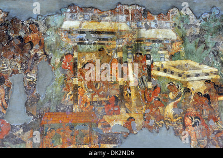 Höhle 1: Mahajanaka Jataka - The King im Dilemma. Ajanta Höhlen, Aurangabad, Maharashtra, Indien Stockfoto