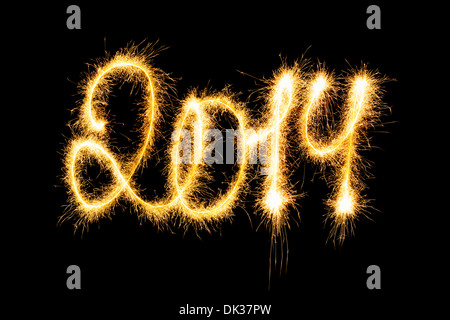 Frohes neues Jahr - 2014 machte eine Wunderkerze Stockfoto