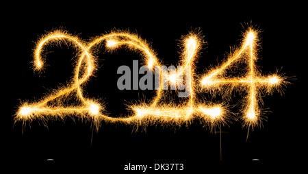 Frohes neues Jahr - 2014 machte eine Wunderkerze Stockfoto