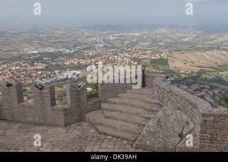 Blick vom Fort auf dem Hügel Monte Titano, San Marino Stockfoto