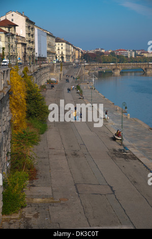 Murazzi del Po riverside promenade Turin Stadt Piedmont Region Nord Italien Mitteleuropa Stockfoto