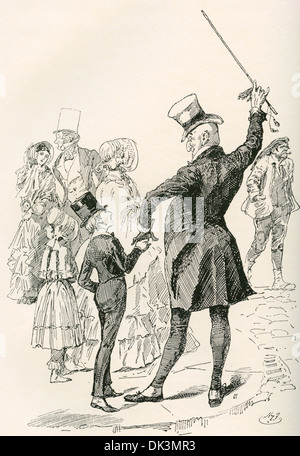 Herrn Micawber David nach Hause nimmt. Illustration von Harry Furniss für Charles Dickens Novel David Copperfield. Stockfoto