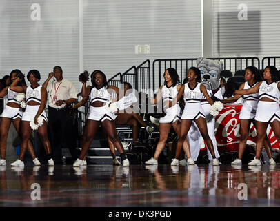 10. März 2011 - Garland, Texas, Vereinigte Staaten von Amerika - Alabama A & M Bulldogs Cheerleader in Aktion während der SWAC Turnierspiel zwischen der Alabama State Hornets und die Alabama A & M Bulldogs im Special Events Center in Garland, Texas. Alabama State Hornissen besiegen Alabama A & M Bulldogs 81 61 (Credit-Bild: © Dan Wozniak/Southcreek Global/ZUMAPRESS.com) Stockfoto