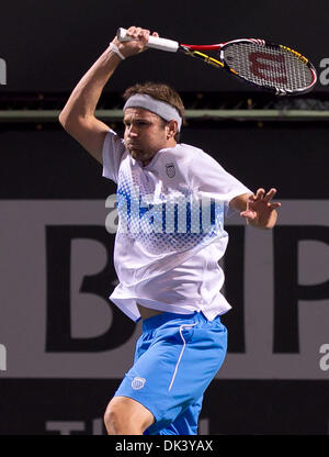 13. März 2011 - Indian Wells, Kalifornien, USA - Mardy Fish (USA) in Aktion während der zweiten Runde der Herren von BNP Paribas Open 2011 auf der Indian Wells Tennis Garden in Indian Wells, Kalifornien statt. Fisch-Verlust mit einer Punktzahl von 7: 5 6: 4. (Kredit-Bild: © Gerry Maceda/Southcreek Global/ZUMAPRESS.com) Stockfoto