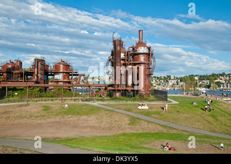 Sicht auf den Park zeigt das ehemalige Werk, Gas Works Park, Seattle, Bundesstaat Washington, USA Stockfoto