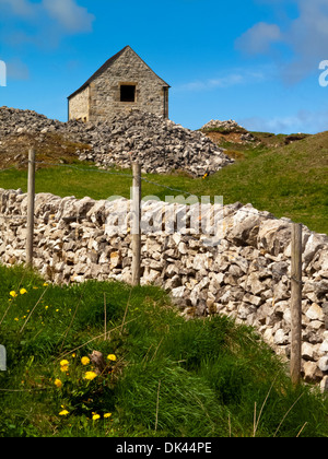 Traditionellen Bereich Scheune mit Trockenmauer besteht aus Kalkstein in der Nähe von Wirksworth in Derbyshire Dales Peak District England UK Stockfoto